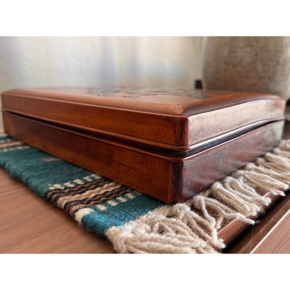 Vintage Japanese Urushi Lacquer Art Wooden Box, Handcarved Bird & Flower, Signed - Picture 9 of 16